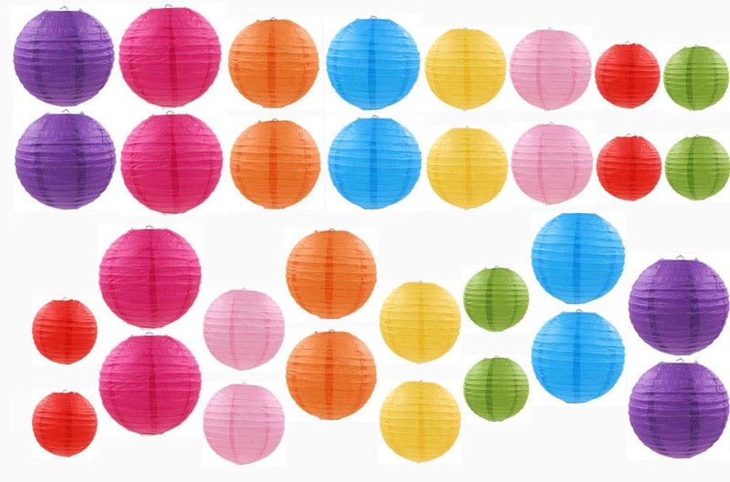 Mini Skater 16 Pcs Round Paper Lantern Assorted Color Size Ball Lanterns for Wedding Birthday Bridal Festival Parties Hanging Decoration Home Outdoor Indoor DÃ©cor - Image 2